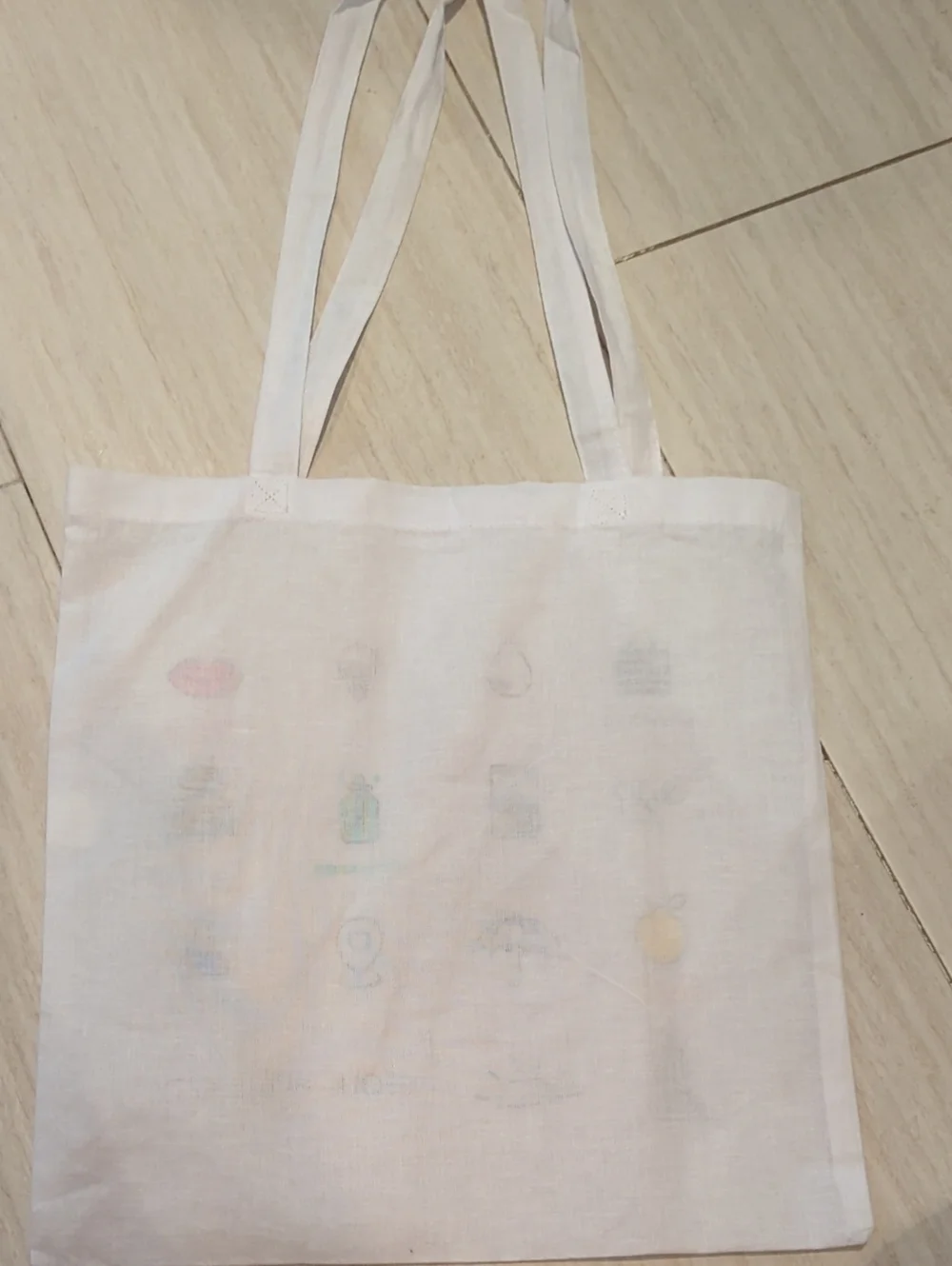 White Linen Tote Bag with Cosmetic Icons